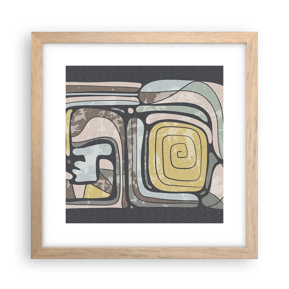 Plakát v rámu světlý dub - Abstrakce v předkolumbovském duchu - 30x30 cm