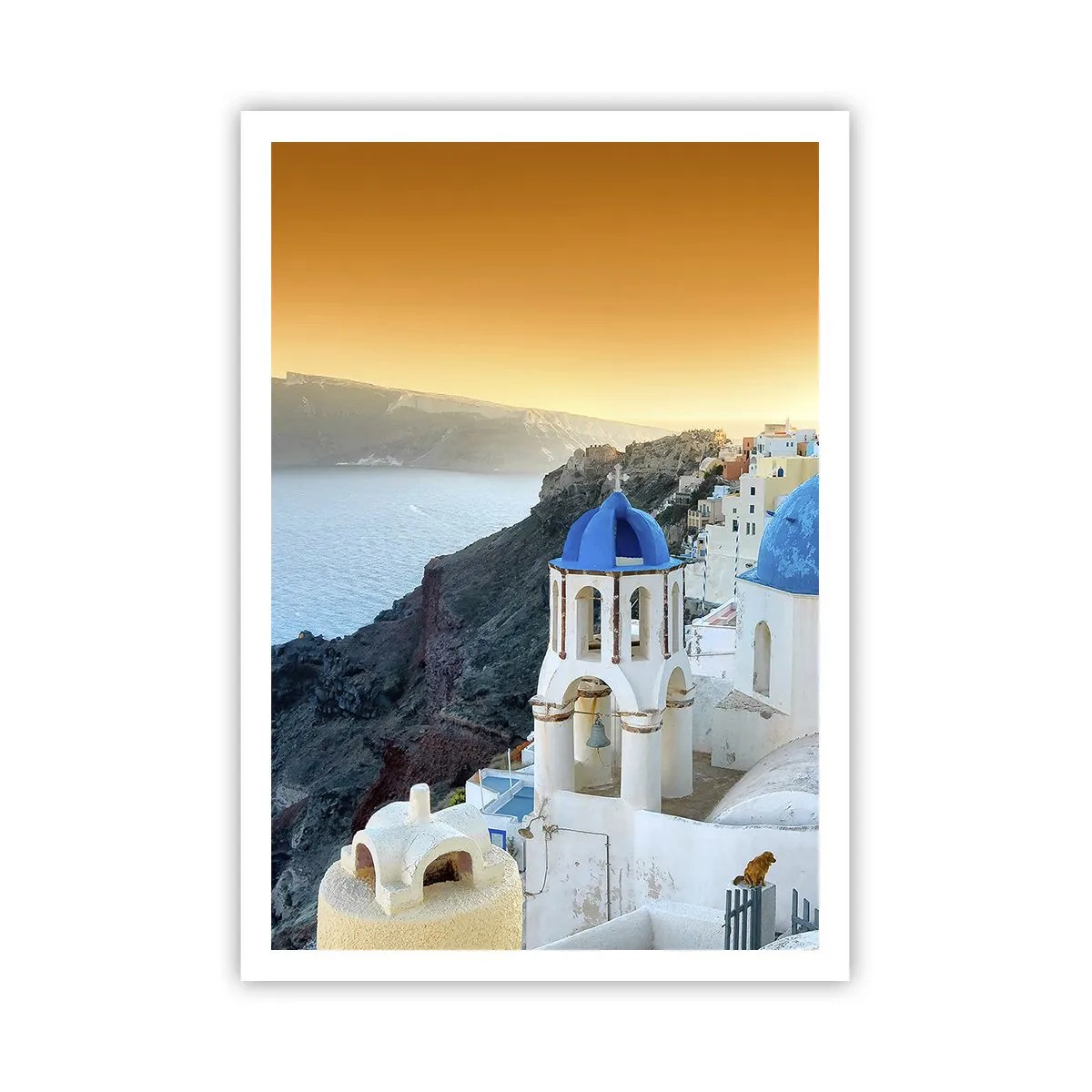 Plakát - Santorini - přitulené ke skalám - 70x100 cm