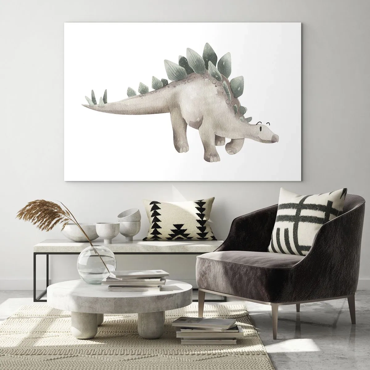Obraz na skle - Roztomilý dinosaurus v pastelových barvách na bílém pozadí - 70x50cm - Váš přítel - Moderní nástěnná dekorace do obývacího pokoje a ložnice ARTTOR