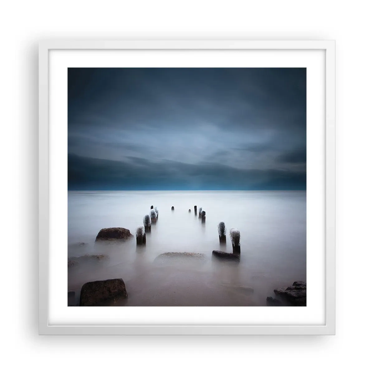 Plakát v bílém rámu - Zamyšlené jezero - 50x50 cm