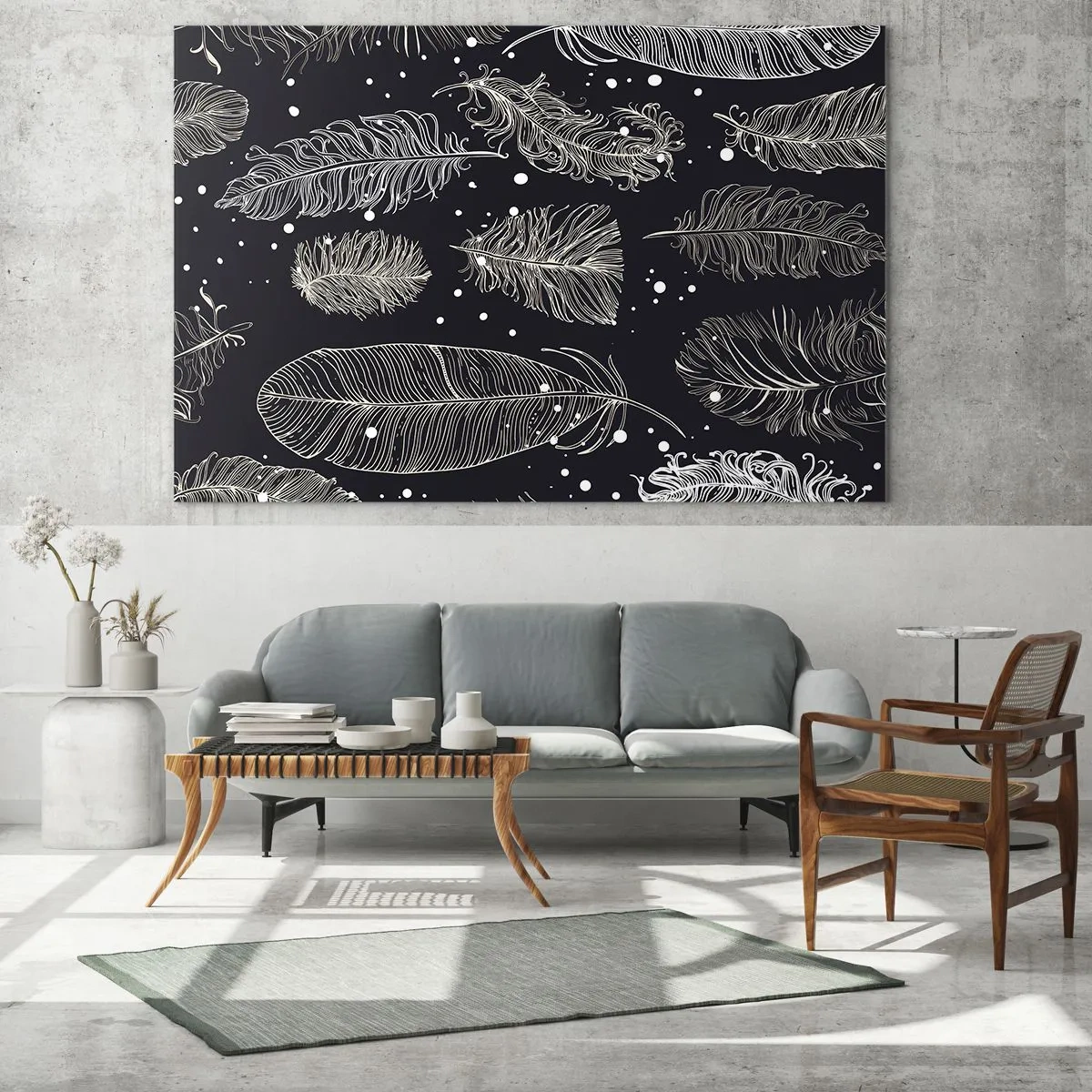 Obraz na skle - Krajka s peřím - 100x70 cm