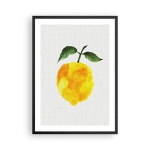 Plakát v černém rámu - Akvarelová ilustrace citronu s listy na světlém pozadí - 50x70cm - Jak poznat chuť slunce - Moderní nástěnná dekorace do obývacího pokoje a ložnice ARTTOR