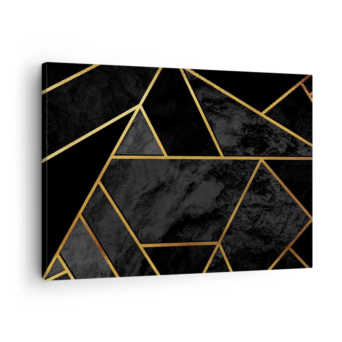 Obraz na plátně - Geometrický zlatý vzor na černém pozadí - 70x50cm - Temnota a světlo - Moderní nástěnná dekorace do obývacího pokoje a ložnice ARTTOR