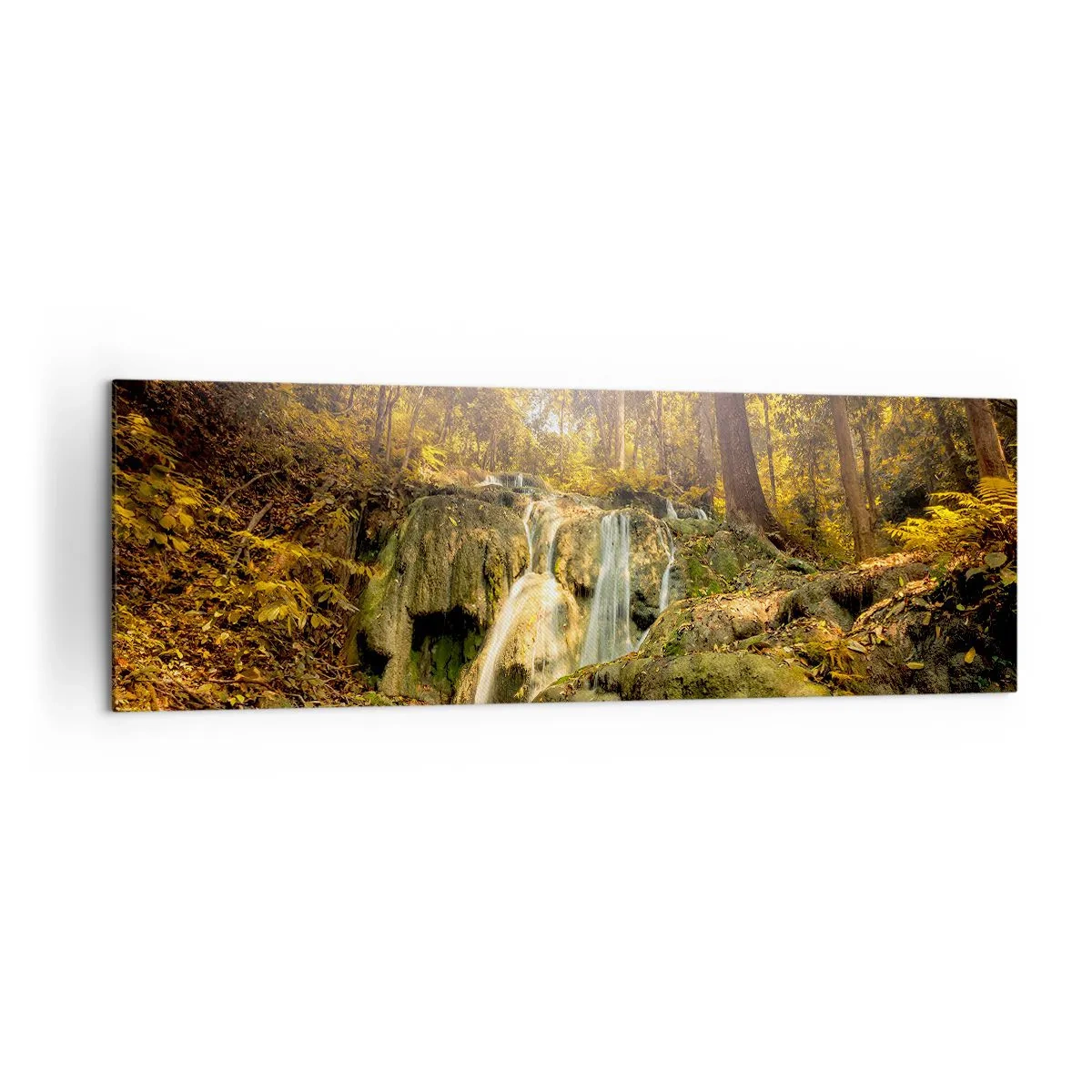 Obraz na plátně - Lesní vodopád v zelené - 160x50 cm