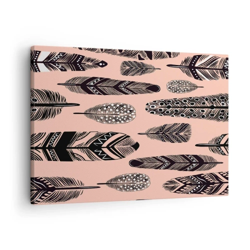 Obraz na plátně - Dekorativní peří na světlém pozadí - 70x50cm - Indiánská kolekce - Moderní nástěnná dekorace do obývacího pokoje a ložnice ARTTOR