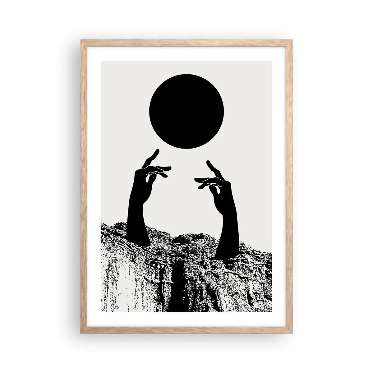 Plakát v rámu světlý dub - Surrealistická kompozice: slunce a zbytek - 50x70 cm