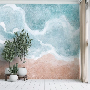 Fototapeta Standard Eco - Abstraktní oceánské vlny v odstínech modré a písku - 100x70cm - Abstrakce mraků - Moderní nástěnná dekorace do obývacího pokoje a ložnice ARTTOR