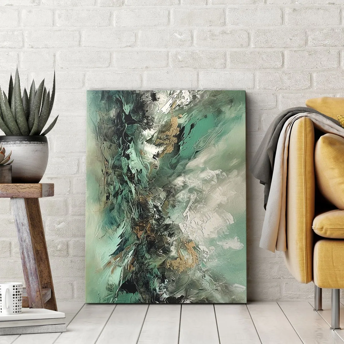 Obraz na plátně - Smaragdově černé vlnobití - 45x80 cm
