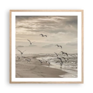 Plakát v rámu světlý dub - Šumění moře, zpěv ptáků - 60x60 cm