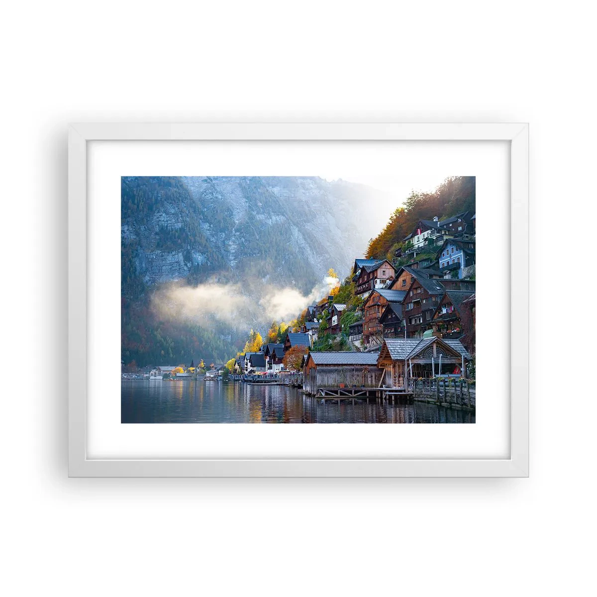 Plakát v bílém rámu - Alpská krajina - 40x30 cm