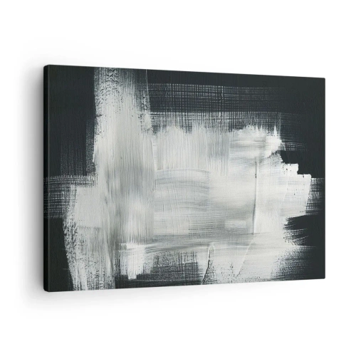 Obraz na plátně - Bílé abstraktní tahy na tmavém pozadí - 70x50cm - Utkané svisle a vodorovně - Moderní nástěnná dekorace do obývacího pokoje a ložnice ARTTOR