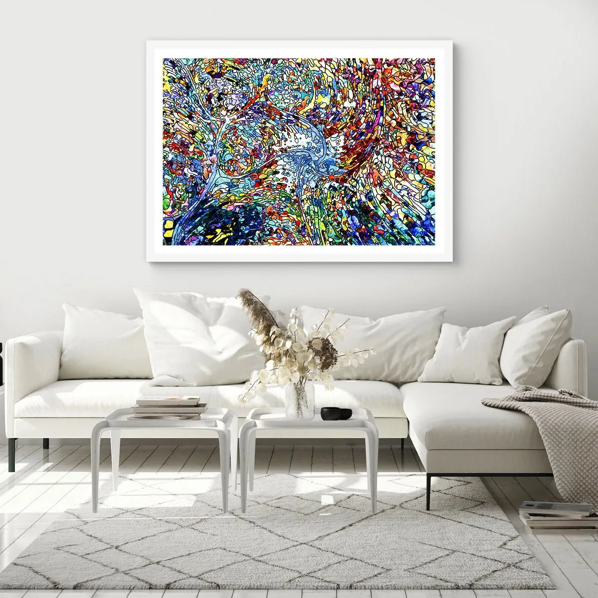 Plakát v bílém rámu - Vitráž s kapkami - 91x61 cm