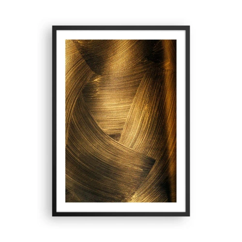 Plakát v černém rámu - Abstraktní zlaté tahy štětcem na tmavém pozadí - 50x70cm - Ve zlatém labyrintu - Moderní nástěnná dekorace do obývacího pokoje a ložnice ARTTOR
