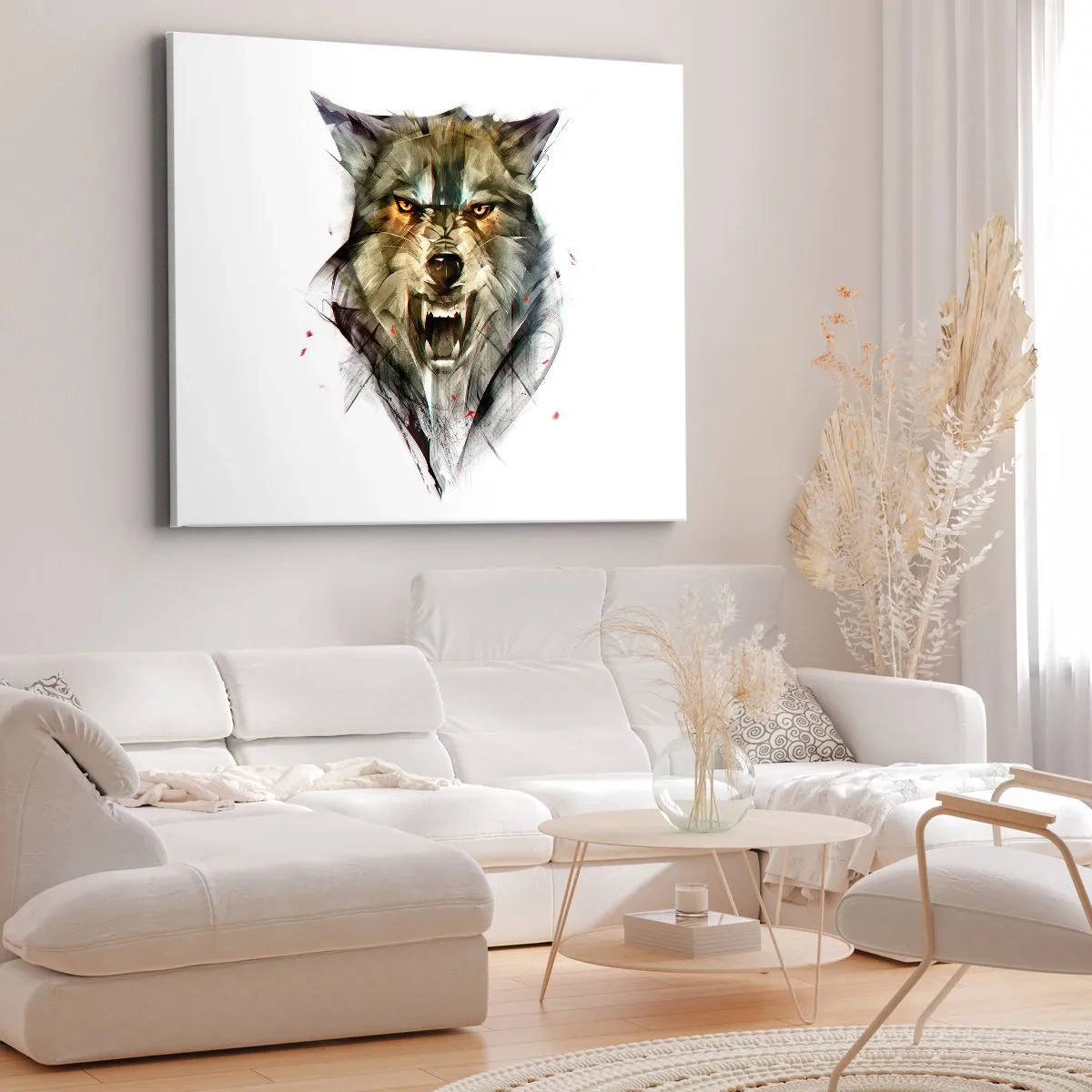 Obraz na plátně - Nebezpečný vlk v dynamické, umělecké podobě - 70x50cm - Ani krok! - Moderní nástěnná dekorace do obývacího pokoje a ložnice ARTTOR