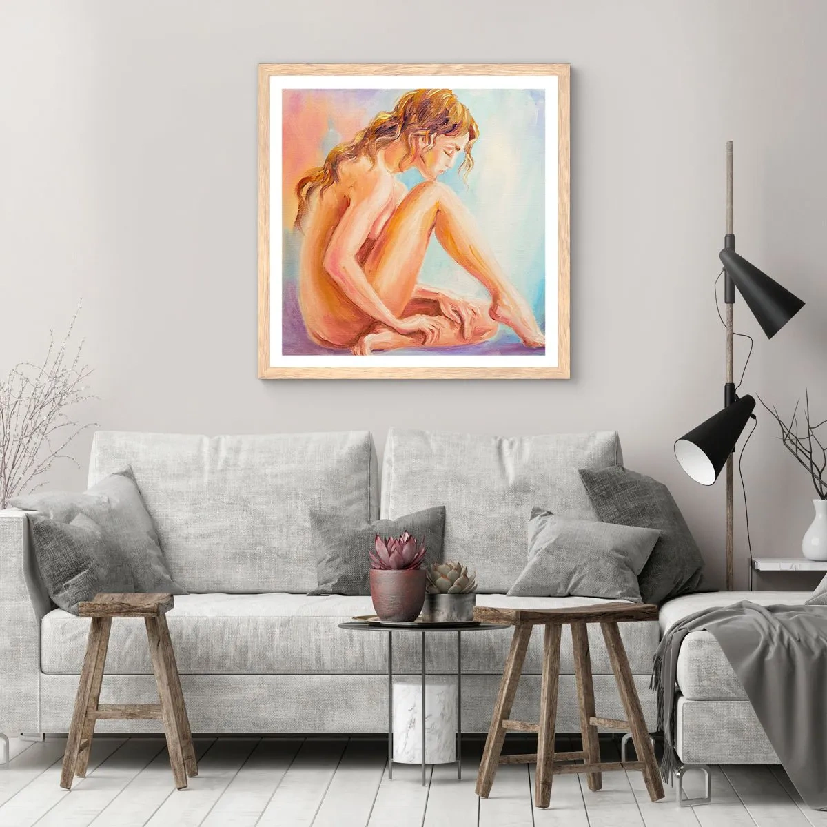Plakát v rámu světlý dub - Akt mládí - 30x30 cm