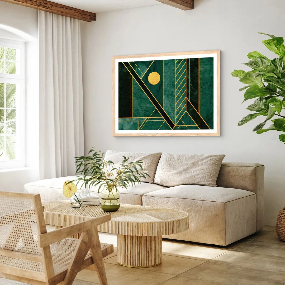 Plakát v rámu světlý dub - Dynamika zlata a lazuritu - 50x40 cm
