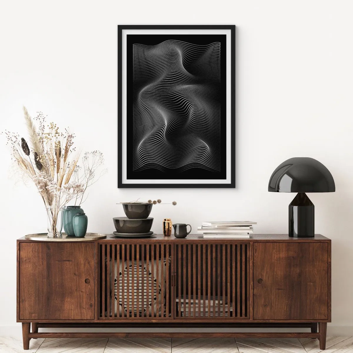 Plakát v černém rámu - Tanec světla v prostoru - 70x100 cm