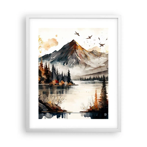 Plakát v bílém rámu - Zlatý podzim na horách - 40x50 cm