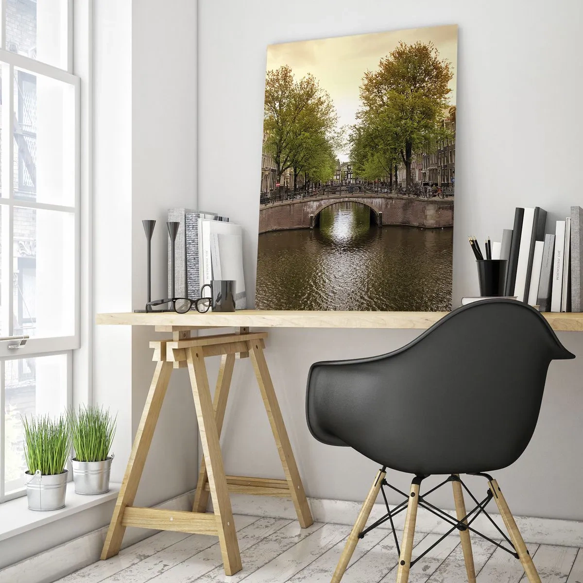 Obraz na skle - Lodí nebo na kole? - 50x70 cm
