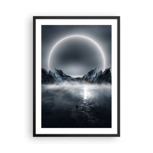 Plakát v černém rámu - Tajemná krajina s jasným kruhem na obloze - 50x70cm - Finále příběhu - Moderní nástěnná dekorace do obývacího pokoje a ložnice ARTTOR