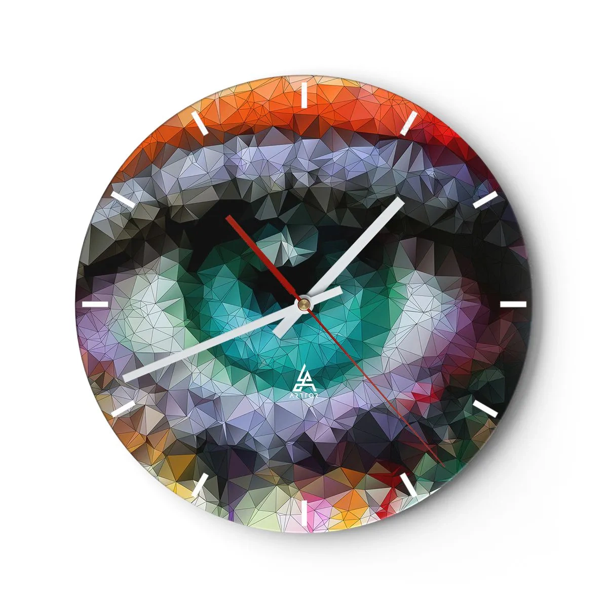 Nástěnné hodiny - Abstraktní grafika oka v vícebarevném geometrickém stylu - 30x30cm - Krystalický lesk očí - Moderní nástěnná dekorace do obývacího pokoje, kuchyně a ložnice ARTTOR