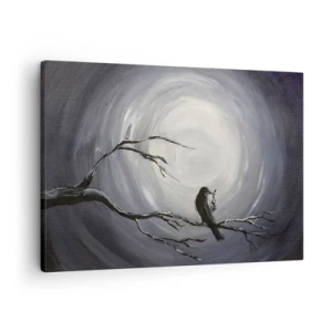 Obraz na plátně - Černý pták na větvi v měsíčním světle - 70x50cm - Klíč k tajemství noci - Moderní nástěnná dekorace do obývacího pokoje a ložnice ARTTOR