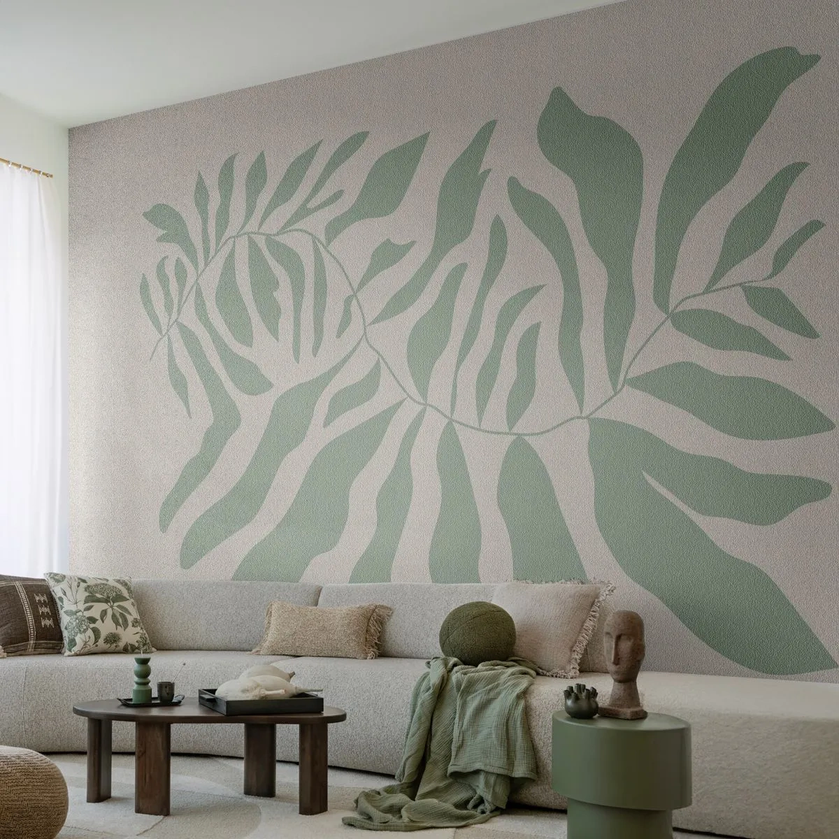 Fototapeta Premium Sand - Smaragdová větev - Boho, Rostlina, Botanický - 500x350 cm