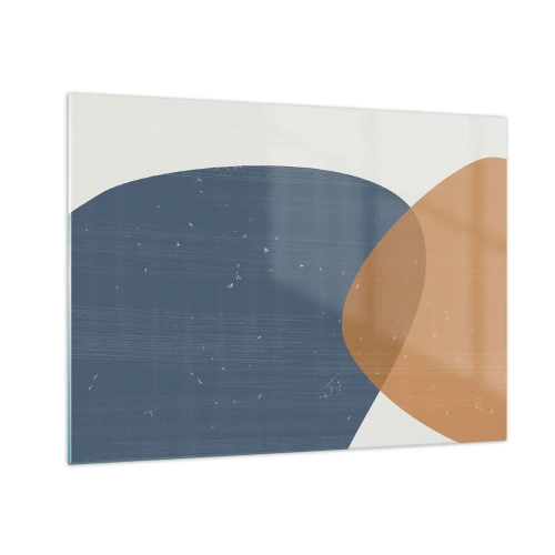 Obraz na skle - Geometrická kompozice s tmavě modrými a béžovými ovály - 70x50cm - Ovály a vlivy - Moderní nástěnná dekorace do obývacího pokoje a ložnice ARTTOR