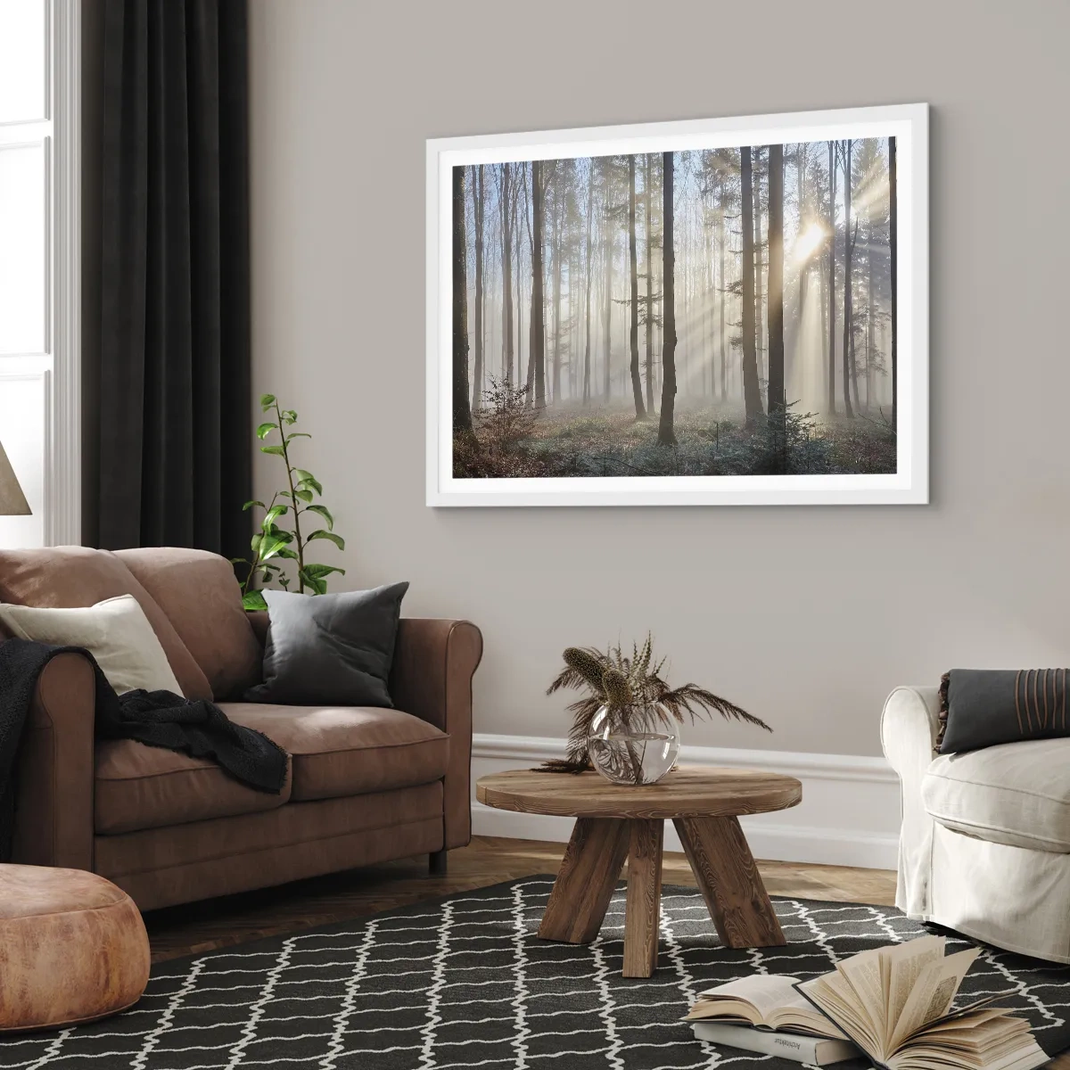 Plakát v bílém rámu - Mlha se také vzbudila - 40x30 cm