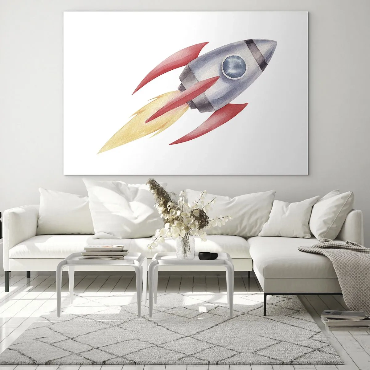 Obraz na skle - Barevná raketa letící vesmírem - 70x50cm - Výš, rychleji, dál - Moderní nástěnná dekorace do obývacího pokoje a ložnice ARTTOR