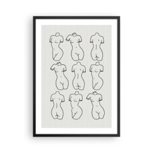 Plakát v černém rámu - Minimalistická ilustrace ženských siluet v černých obrysech. - 50x70cm - Pouze Venuše - Moderní nástěnná dekorace do obývacího pokoje a ložnice ARTTOR