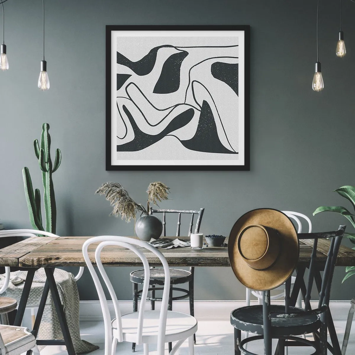 Plakát v černém rámu - Abstraktní hra v labyrintu - 50x50 cm