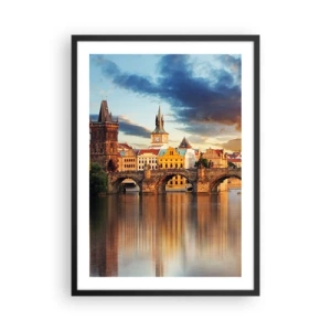 Plakát v černém rámu - Karlův most v Praze při západu slunce - 50x70cm - Krásná od pradávna - Moderní nástěnná dekorace do obývacího pokoje a ložnice ARTTOR