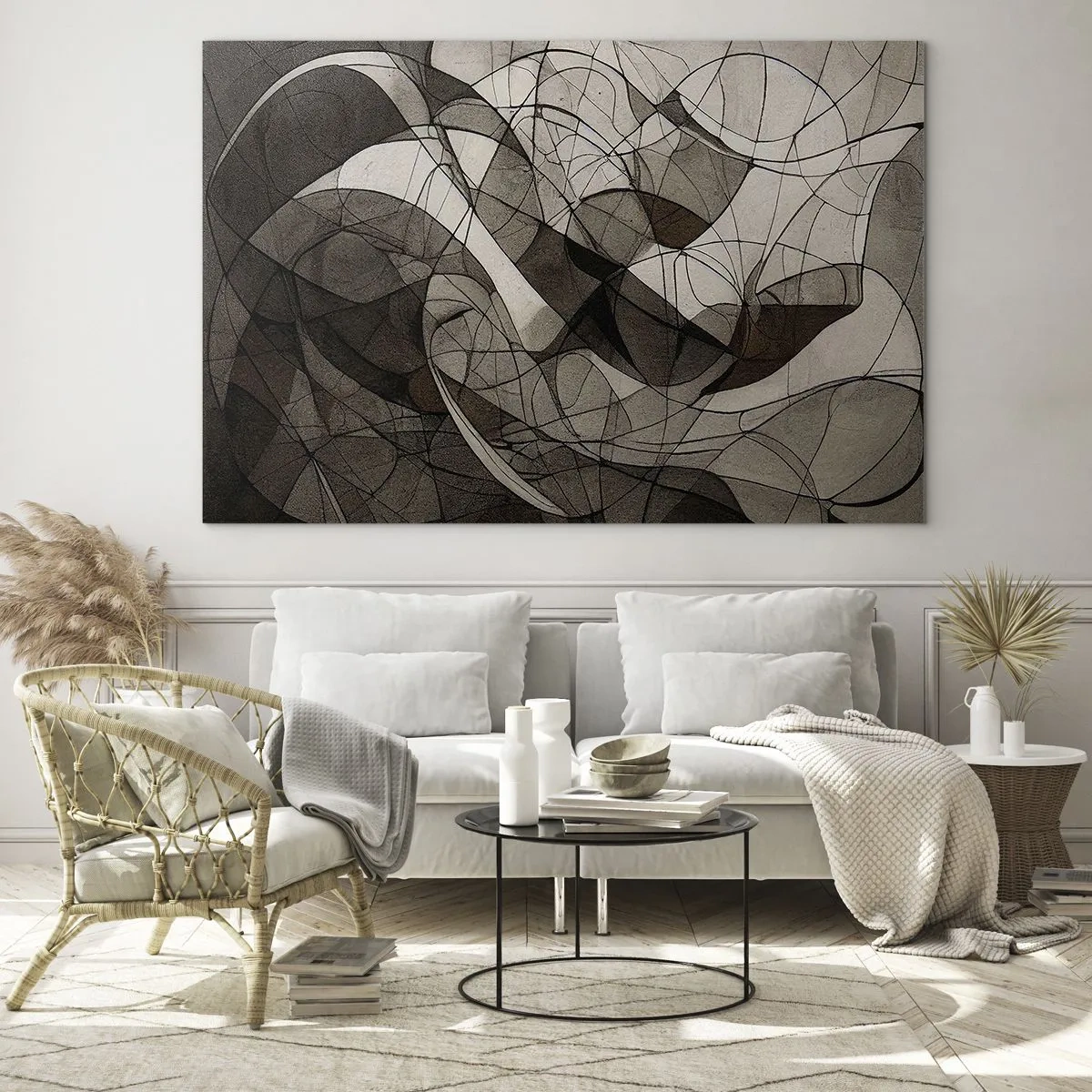 Obraz na skle - Abstraktní kompozice organických linií v zemitých tónech. - 70x50cm - Oběh barev Země - Moderní nástěnná dekorace do obývacího pokoje a ložnice ARTTOR