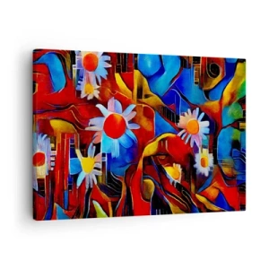 Obraz na plátně - Abstraktní květiny na pozadí geometrických vzorů - 70x50cm - Barvy života - Moderní nástěnná dekorace do obývacího pokoje a ložnice ARTTOR