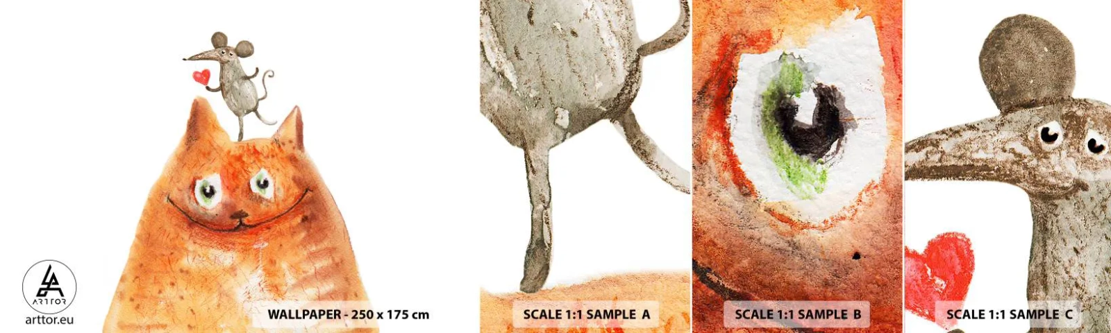 Fototapeta Vzorek Standard Eco - Paradoxy lásky - Pro děti, Myš, Kočka - 100x30 cm