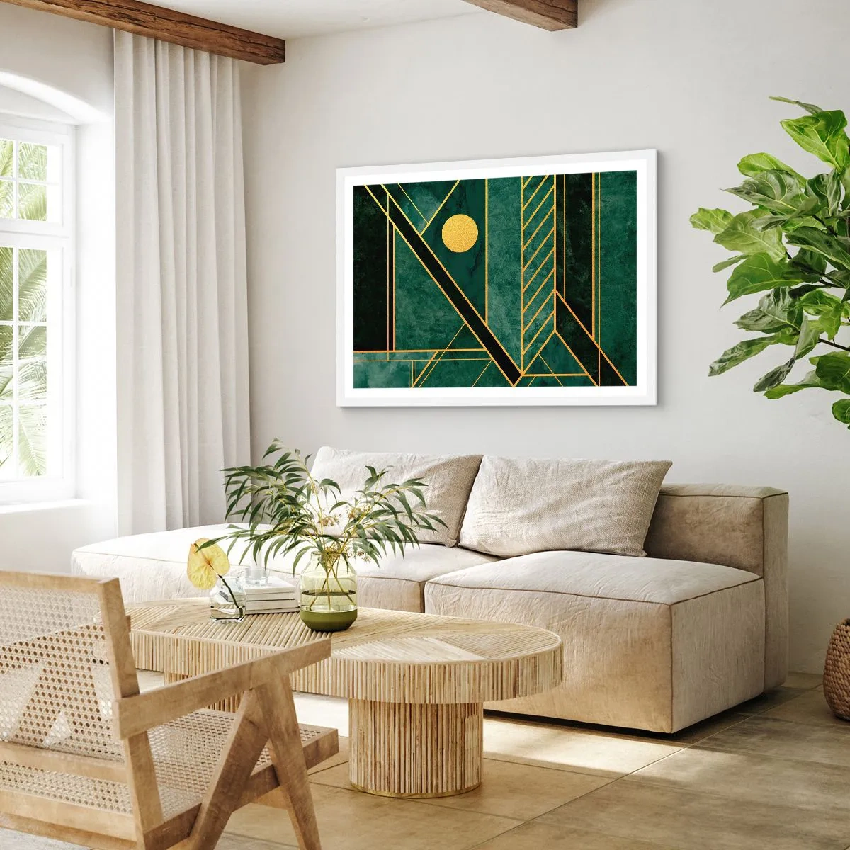 Plakát v bílém rámu - Dynamika zlata a lazuritu - 40x30 cm