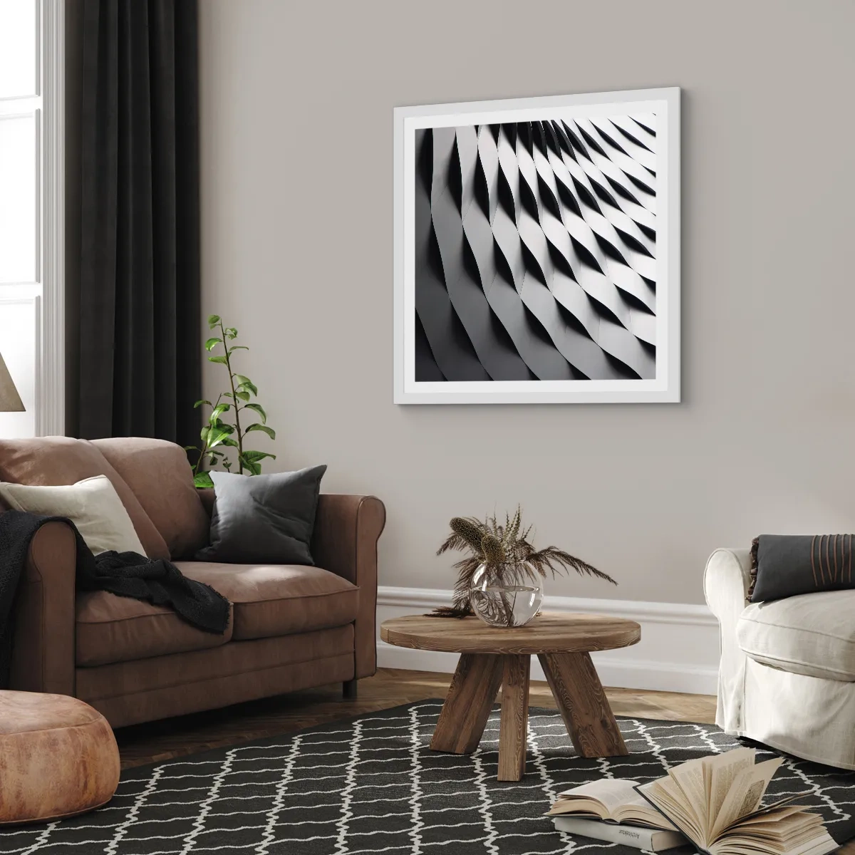 Plakát v bílém rámu - Na hladině vln - 60x60 cm