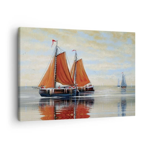 Obraz na plátně - Dvoustěžňové plachetnice v klidné vodě - 70x50cm - Pluj, námořníku… - Moderní nástěnná dekorace do obývacího pokoje a ložnice ARTTOR