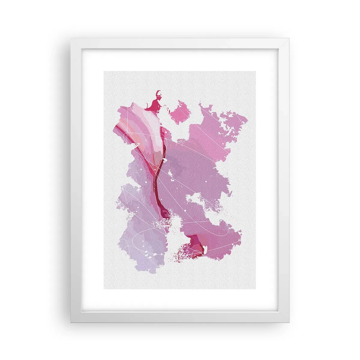 Plakát v bílém rámu - Mapa růžového světa - 30x40 cm