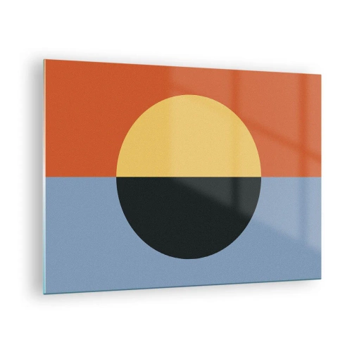 Obraz na skle - Abstraktní kompozice s kruhem v teplých a studených odstínech - 70x50cm - Kompozice tepla a chladu - Moderní nástěnná dekorace do obývacího pokoje a ložnice ARTTOR