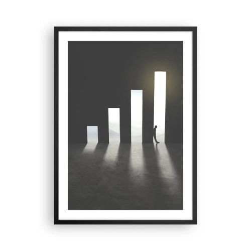 Plakát v černém rámu - Symbolické dveře ve tvaru grafu s postavou - 50x70cm - Úspěch – imprese - Moderní nástěnná dekorace do obývacího pokoje a ložnice ARTTOR
