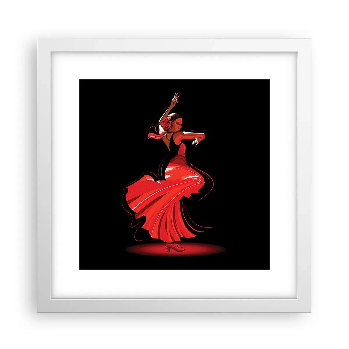 Plakát v bílém rámu - Žhavá duše flamenco - 30x30 cm