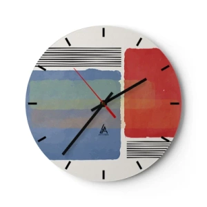 Nástěnné hodiny - Barevné abstraktní obdélníky a čáry na světlém pozadí - 30x30cm - Duch a písmeno geometrie - Moderní nástěnná dekorace do obývacího pokoje, kuchyně a ložnice ARTTOR