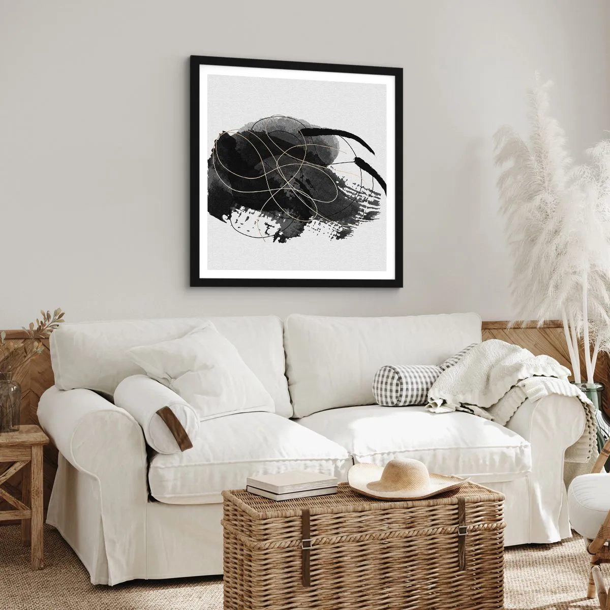 Plakát v černém rámu - Upletené z černé - 60x60 cm