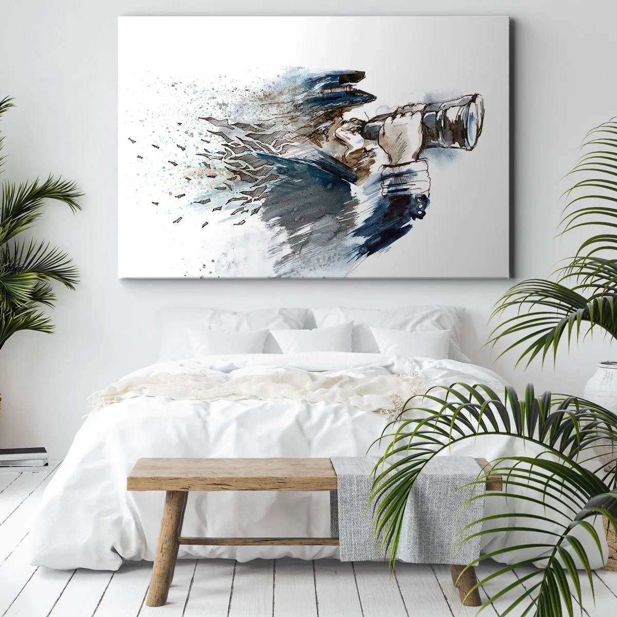 Obraz na plátně - Kapitán s dalekohledem v dynamické akvarelové scéně - 70x50cm - Deset na Beaufortově stupnici! - Moderní nástěnná dekorace do obývacího pokoje a ložnice ARTTOR
