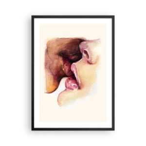 Plakát v černém rámu - Akvarelové rty v intimním polibku na světlém pozadí - 50x70cm - Jako noc a den, země a nebe - Moderní nástěnná dekorace do obývacího pokoje a ložnice ARTTOR
