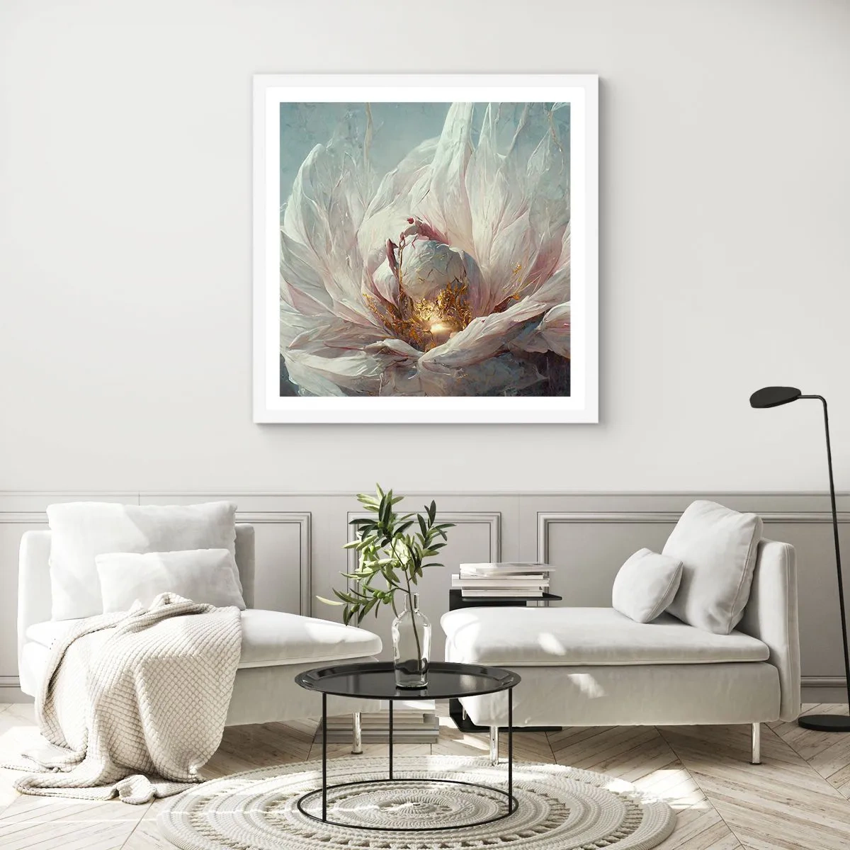 Plakát v bílém rámu - Rozkvétá jednou za sto let - 50x50 cm