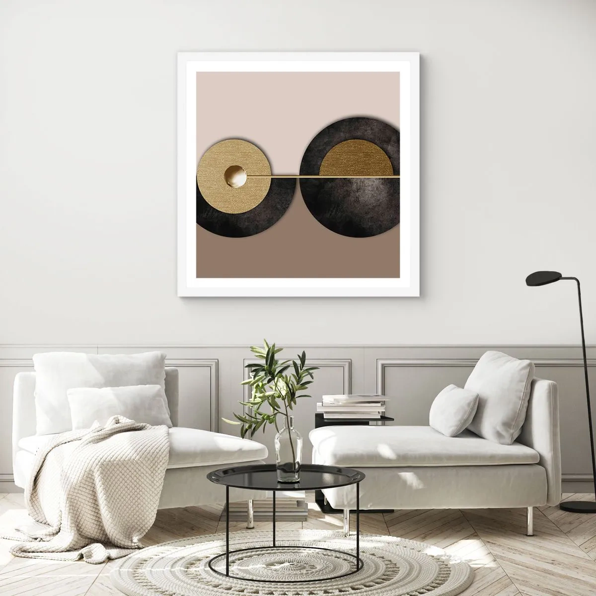 Plakát v bílém rámu - Variace kolem kruhu - 30x30 cm