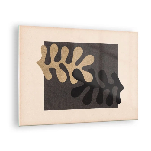 Obraz na skle - Abstraktní tvary v černé a béžové barvě na geometrickém pozadí - 70x50cm - Nepřítomnost a doplnění - Moderní nástěnná dekorace do obývacího pokoje a ložnice ARTTOR